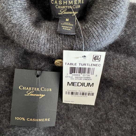 Charter Club Luxury Sweater high neck 100% Cashmere Gray M - Picture 4 of 5